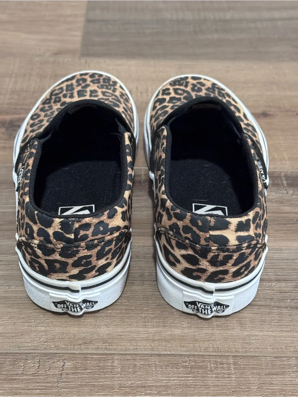 Vans Asher Deluxe Slip-On Sneakers in Leopard Print Tan and Black